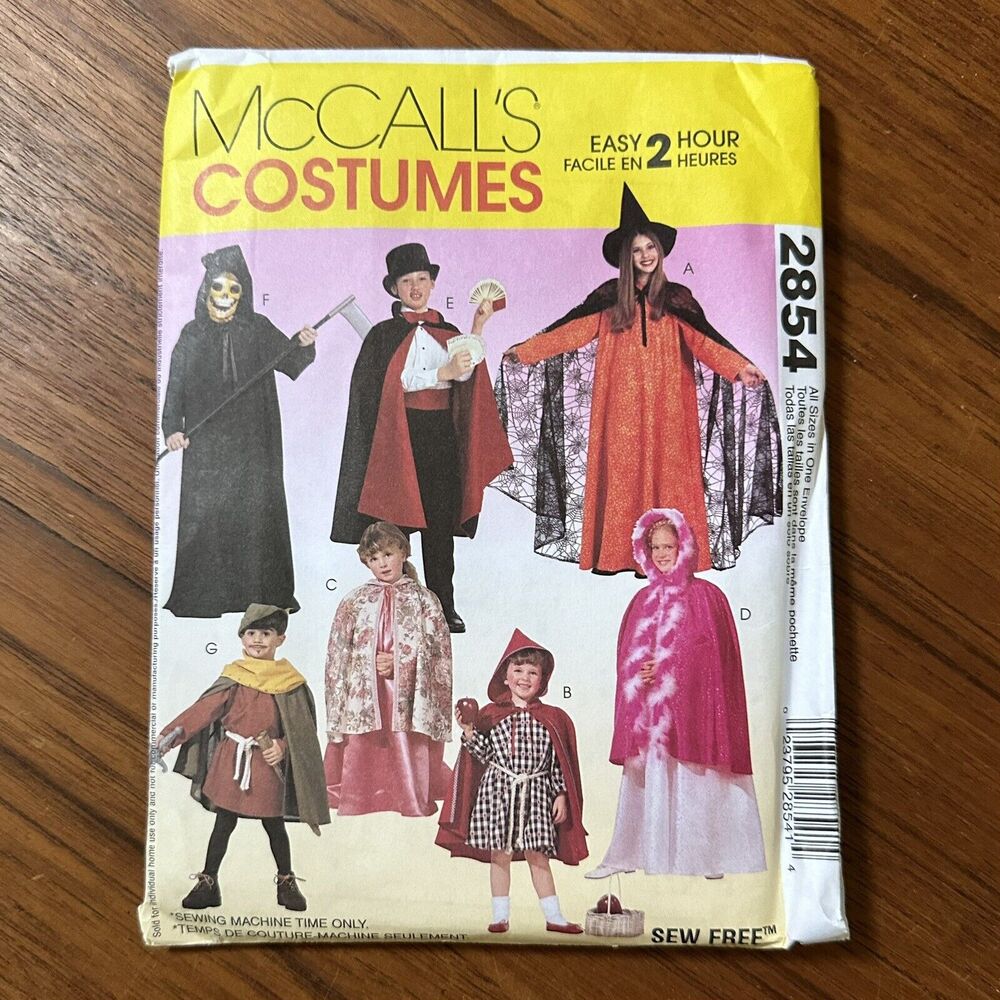 UNCUT MCCALL'S EASY Costume 2854 Cape and Tunic Magician Riding Hood Child 2-12
